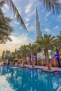 Event set up at the Palace Downtown showing the Burj Khalifa by Loesje Kessels Fashion Photographer Dubai