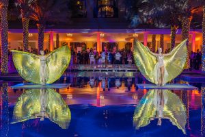 Two neon water dancers at The Palace Downtown event by Loesje Kessels Fashion Photographer Dubai