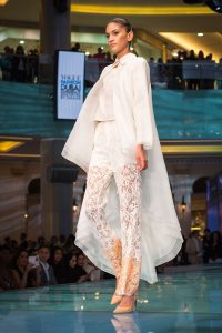 Model on the runway at the Vogue Fashion Show event by Loesje Kessels Fashion Photographer Dubai